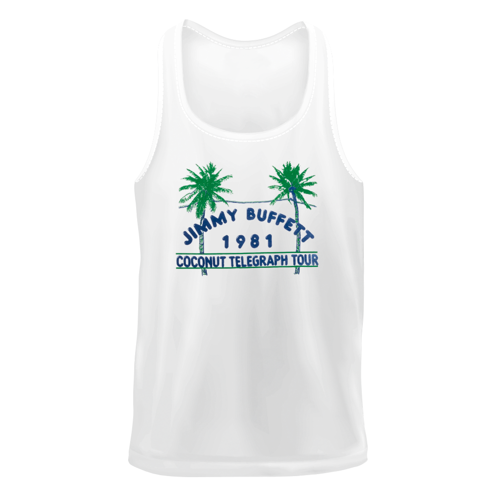 tank-white-"coconut telegraph tour 1981" with palm trees