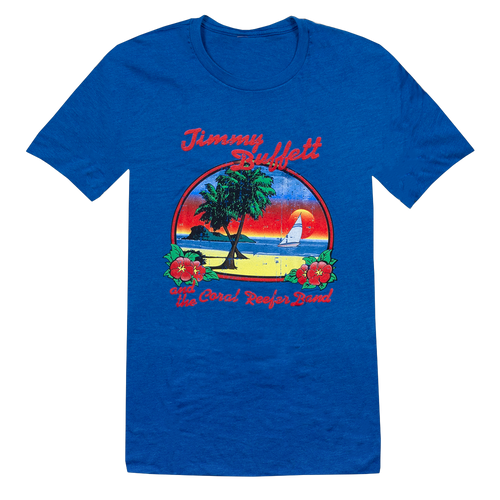 1981 Royal Blue Coconut Telegraph Tee with Beach and Sailboat on Front