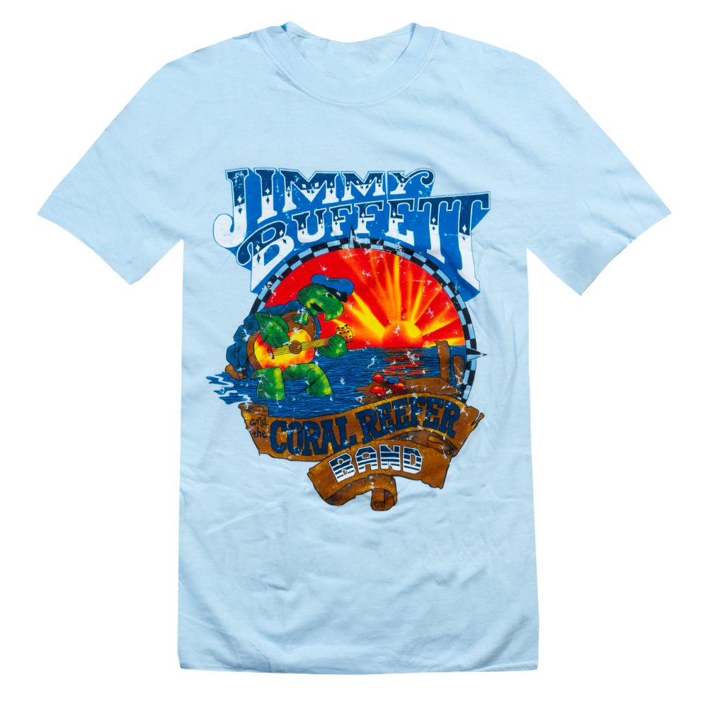 tee-light blue-turtle with guitar in the water "coral reefer band"