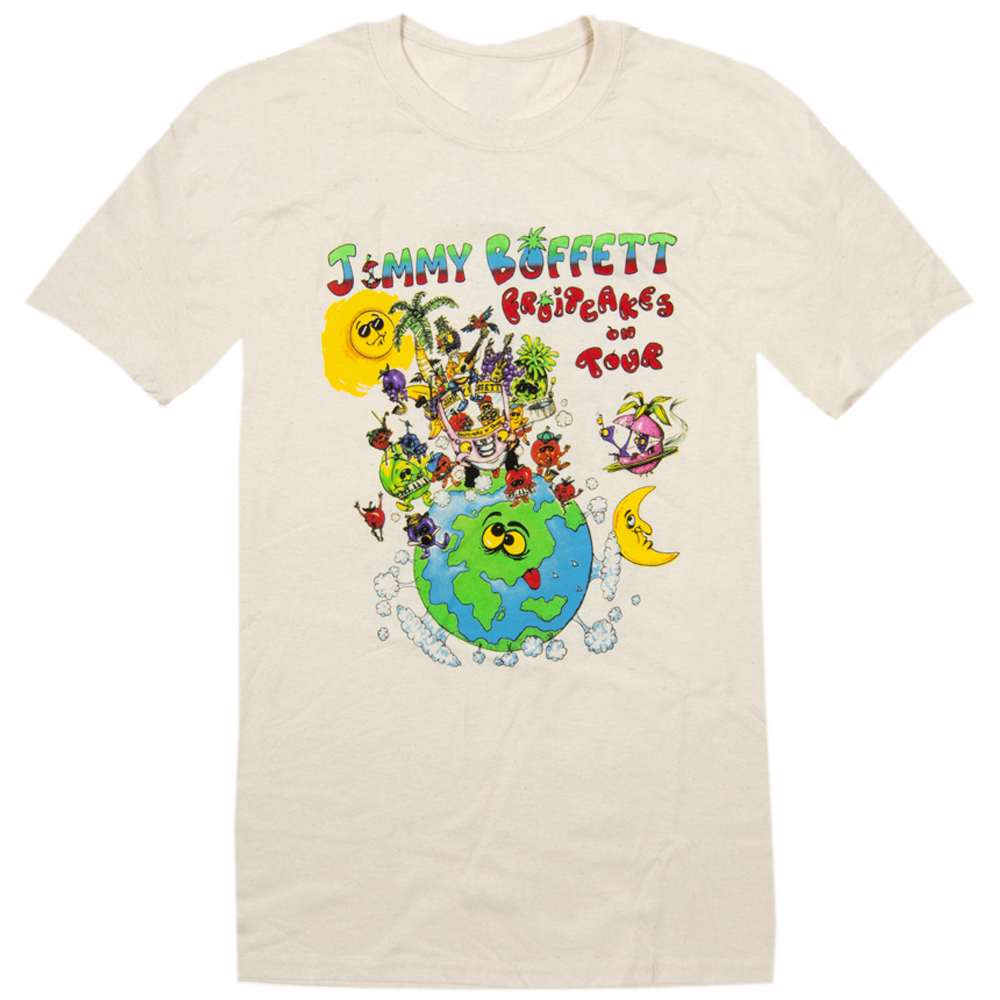 1994 Natural Colored Fruitcakes Tour Tee with Googly Eyed Globe and Crazy Characters on Front