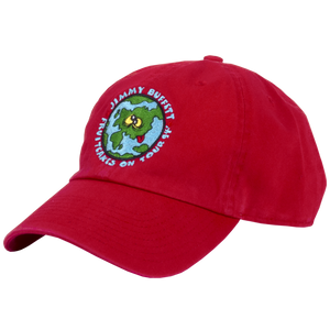 1994 Red Fruitcakes Tour Cap with Light Blue Print and Googly Eyes World Globe Patch on Front