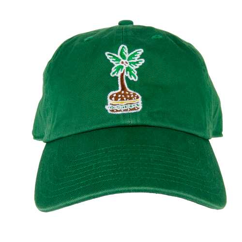 1978 Green Cheeseburger in Paradise Cap with a Cheeseburger Palm Tree Patch on Front