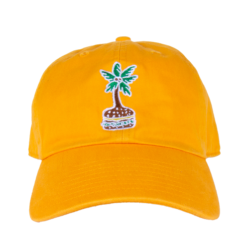 1978 Yellow Cheeseburger in Paradise Cap with a Cheeseburger Palm Tree Patch on Front