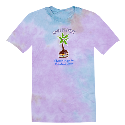 1978 Tie Dye Cheeseburger in Paradise Tee with a Cheeseburger Palm Tree on Front