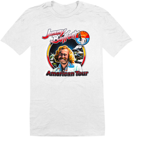 1979 White Volcano American Tour Tee with Jimmy Buffett Photo Design on Front
