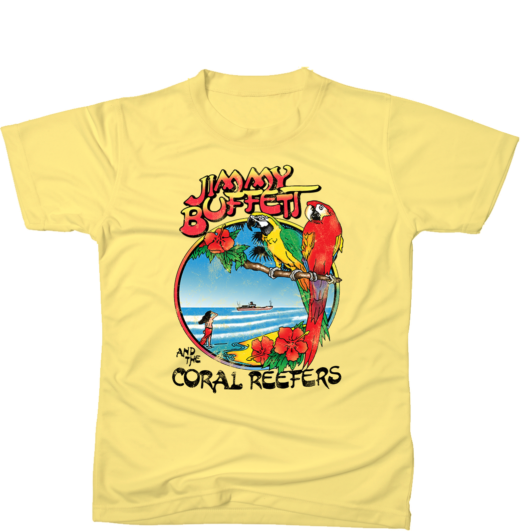 1982 Yellow Homecoming Tour Tee with Beach and Parrots on Front