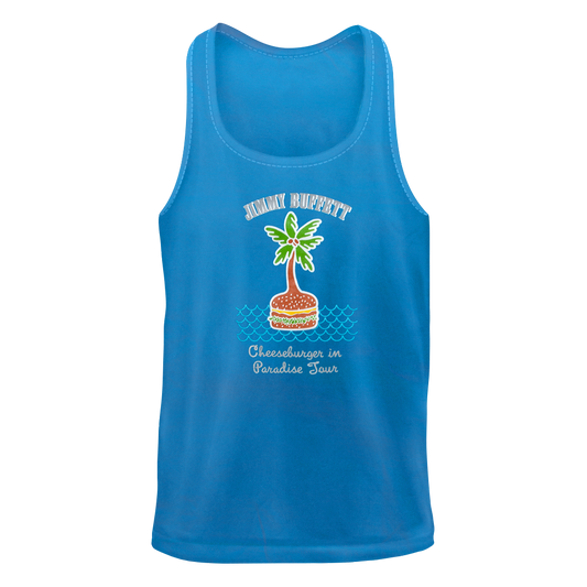 1978 Sapphire Blue Cheeseburger in Paradise Tank with a Cheeseburger Palm Tree on Front