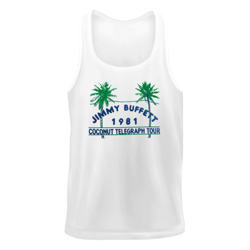1981 White Coconut Telegraph Tank with Palm Tree's and Blue Print on front