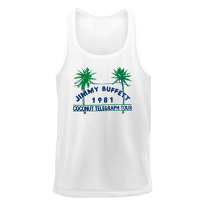 1981 White Coconut Telegraph Tank with Palm Tree's and Blue Print on front