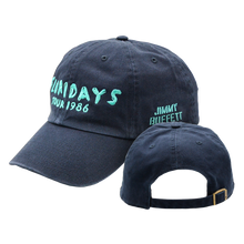Load image into Gallery viewer, 1986 Navy Floridays Tour Cap with Turquoise Print on Front and Side