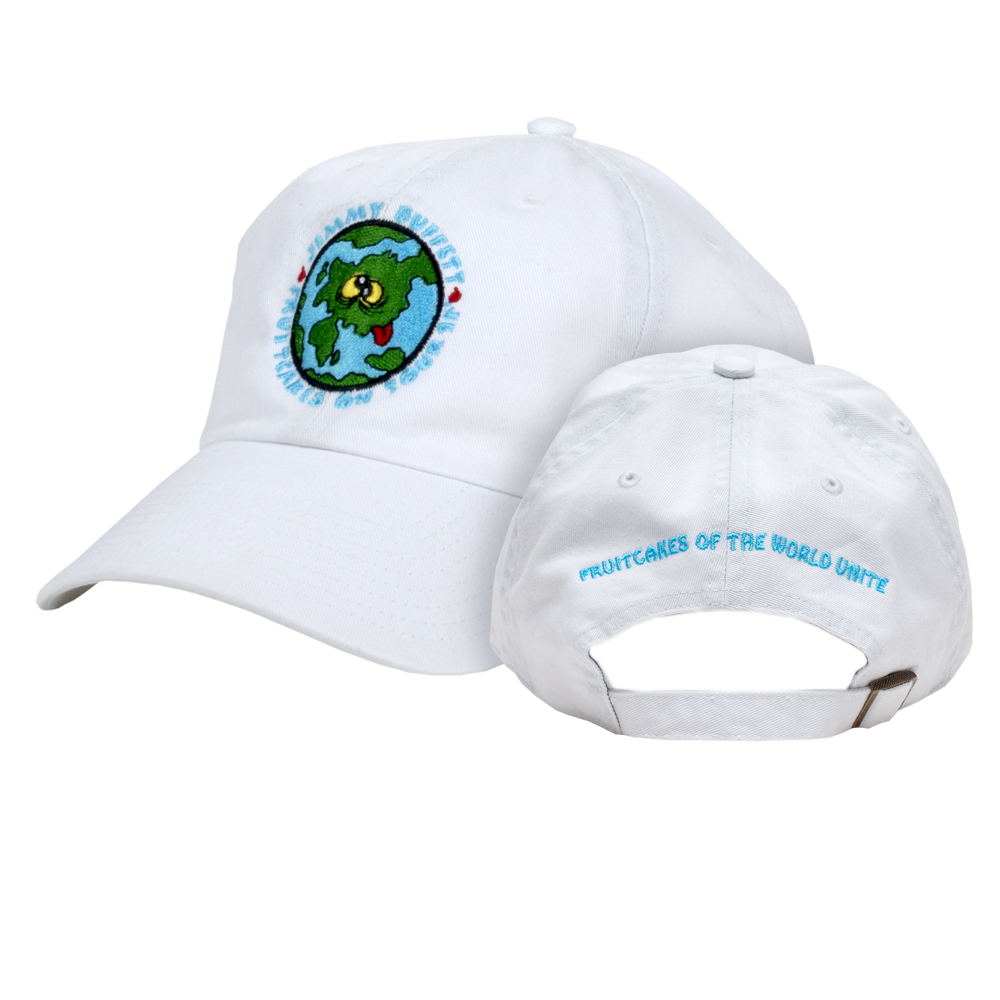 baseball hat-white-front "fruitcakes on tour '94" with googly eyed earth-back "fruitcakes on the world united"