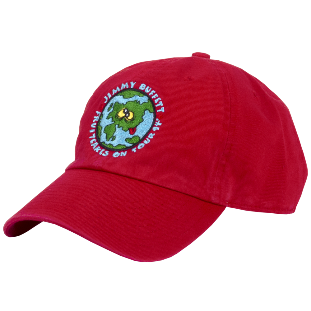 1994 Red Fruitcakes Tour Cap with Light Blue Print and Googly Eyes World Globe Patch on Front