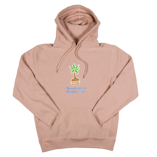 1978 Dusty Pink Cheeseburger in Paradise Hoodie with a Cheeseburger Palm Tree on Front 