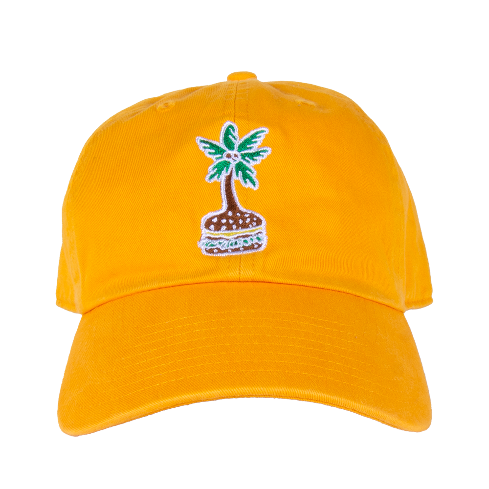 1978 Yellow Cheeseburger in Paradise Cap with a Cheeseburger Palm Tree Patch on Front