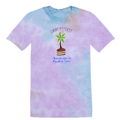 1978 Tie Dye Cheeseburger in Paradise Tee with a Cheeseburger Palm Tree on Front