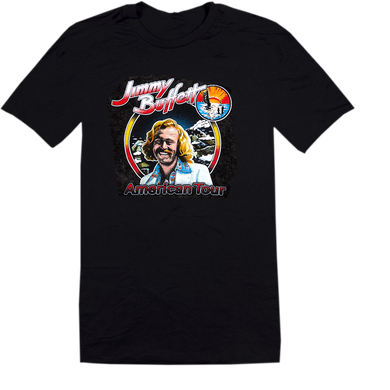 1979 Black Volcano American Tour Tee with Jimmy Buffett Photo Design on Front