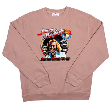 1979 Dusty Pink Volcano American Tour Sweatshirt with Jimmy Buffett Photo Design on Front