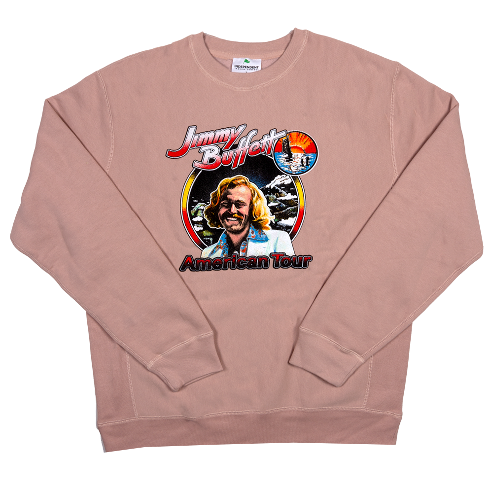 1979 Dusty Pink Volcano American Tour Sweatshirt with Jimmy Buffett Photo Design on Front