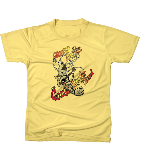 1974 Yellow Coral Reefer Tee with Guitar Playing Shrimp on Front