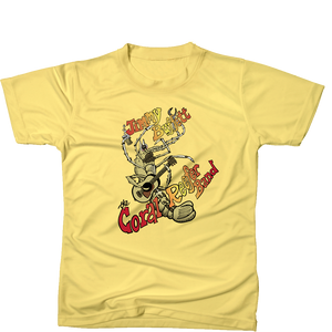 1974 Yellow Coral Reefer Tee with Guitar Playing Shrimp on Front