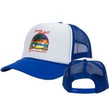 Load image into Gallery viewer, Coconut Telegraph Trucker Hat: White Front Mesh Back Blue