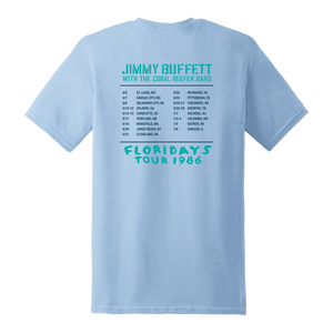1986 Light Blue Floridays Tour Tee with Navy Printed Tour Dates on Back