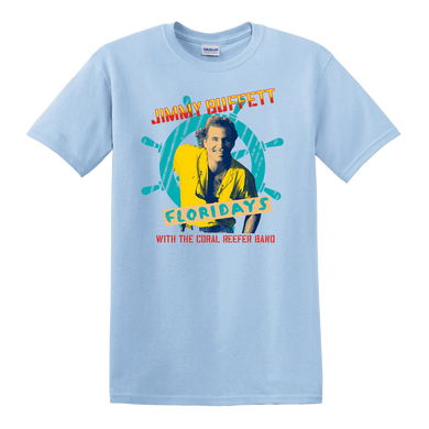 1986 Light Blue Floridays Tour Tee with Jimmy Buffett and Captains Wheel on Front