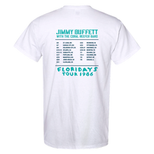Load image into Gallery viewer, 1986 White Floridays Tour Tee with Navy and Teal Tour Dates Printed on Back