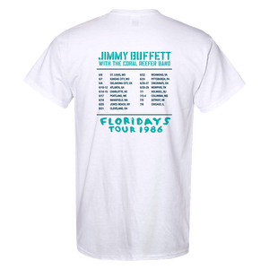 1986 White Floridays Tour Tee with Navy and Teal Tour Dates Printed on Back