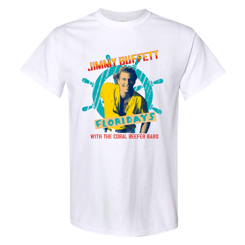 1986 White Floridays Tour Tee with Jimmy Buffett and Captains Wheel on Front