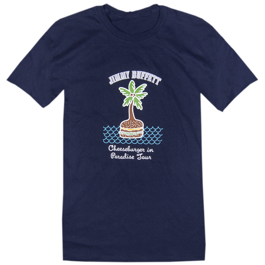 1978 Navy Cheeseburger in Paradise Tee with a Cheeseburger Palm Tree on Front