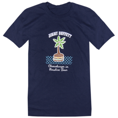 1978 Navy Cheeseburger in Paradise Tee with a Cheeseburger Palm Tree on Front