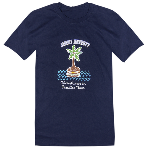 1978 Navy Cheeseburger in Paradise Tee with a Cheeseburger Palm Tree on Front